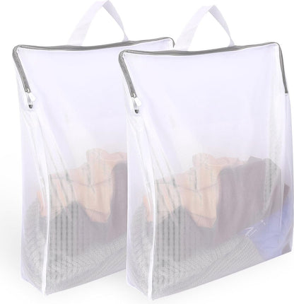 Laundry Bags 2 Pieces - Laundry Bags - Laundry Nets - Laundry Bags with Zippers - Protect Your Laundry and Washing Machine - 50x40x10 Cm - Large Laundry Net - Mesh Laundry Bags with Zippers - Reusable Laundry Bag with Handle - For Home, Dormitory, Hotel,