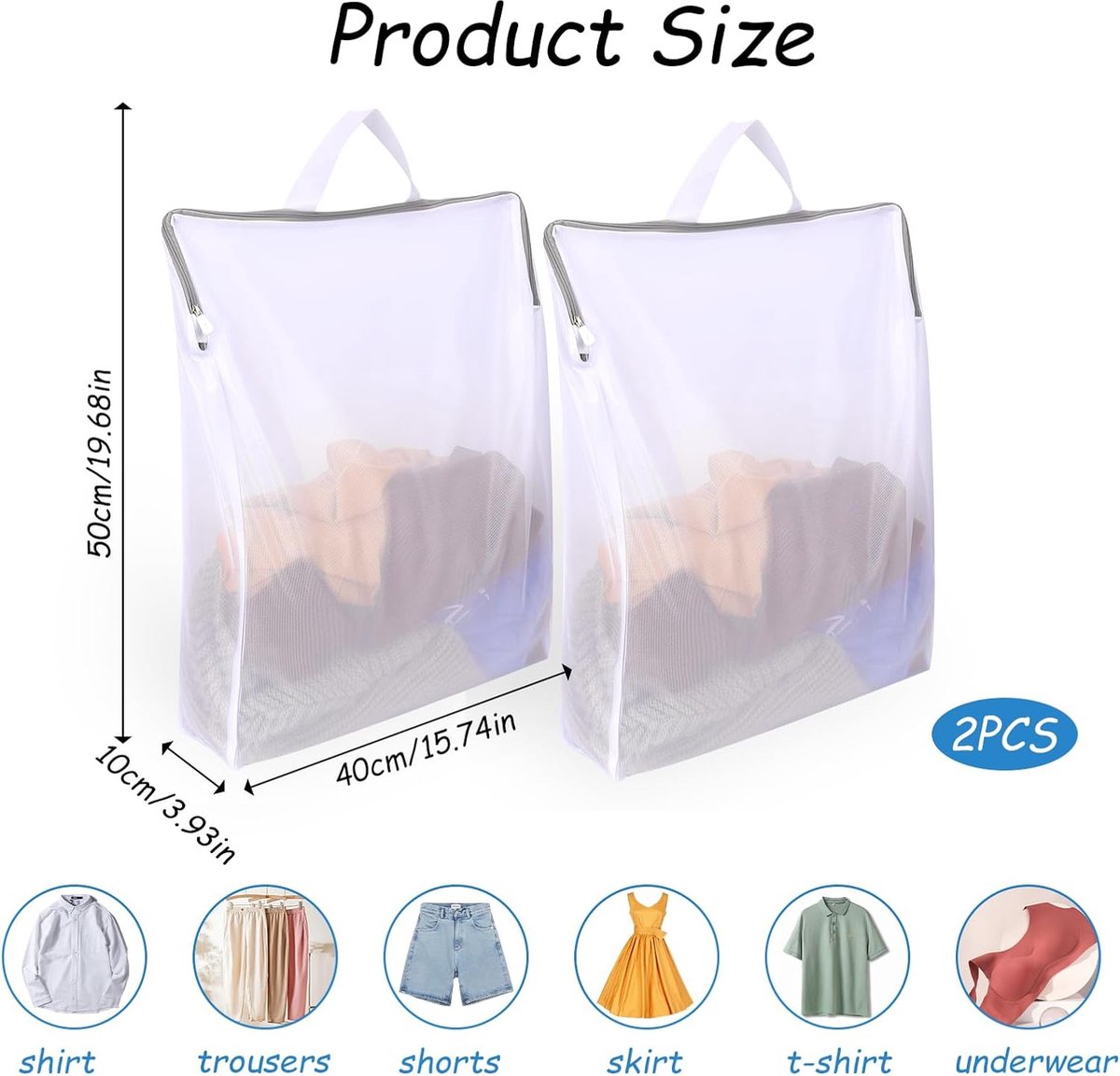 Laundry Bags 2 Pieces - Laundry Bags - Laundry Nets - Laundry Bags with Zippers - Protect Your Laundry and Washing Machine - 50x40x10 Cm - Large Laundry Net - Mesh Laundry Bags with Zippers - Reusable Laundry Bag with Handle - For Home, Dormitory, Hotel,  - Image 5