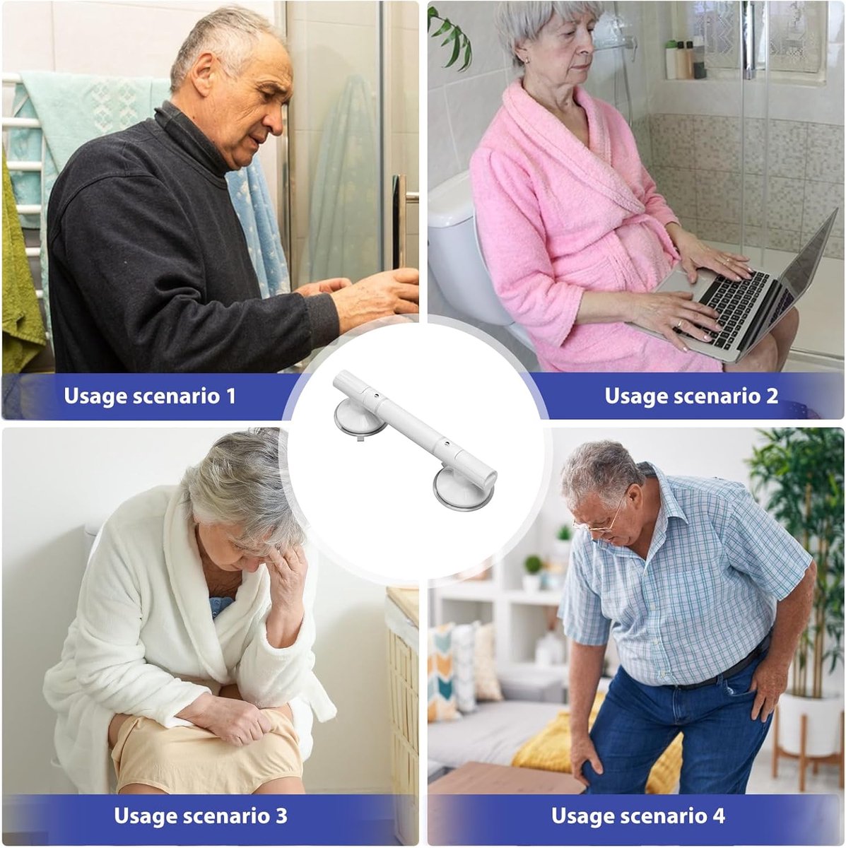 Bathroom Grab Bar 35 cm - Bath Grab Bar - Shower Grab Bar - Fluorescent - Bathroom and Shower Grab Bar with Suction Cup - Moisture-Resistant - Safety Grab Bar - Handle for the Elderly and Children - Handle / Wall Grab Bar for Bathroom / Shower / Toilet -  - Image 3