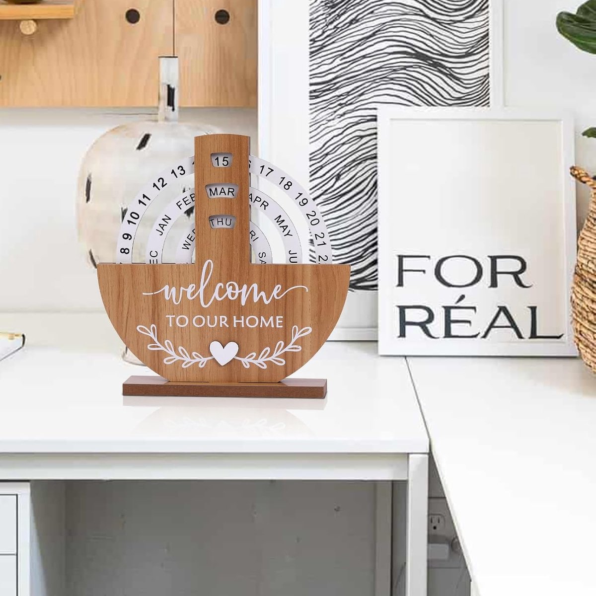 Calendar - Desk Calendar - Perpetual - Manual Rotating Calendar - Perpetual Calendar - Home Sweet Home - Large Letters and Numbers - For an Atmospheric Interior - Beautiful Home Decoration - Stylish - Wooden - Image 4
