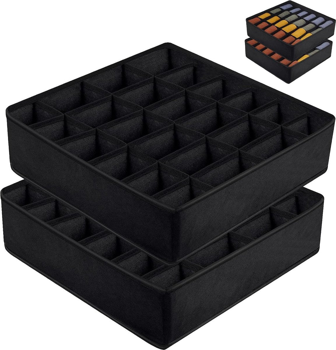 Underwear Storage Boxes - 2 Pieces - 24 Compartments - Drawer Organizer - Bra Organizer - Sock Organizer - Collapsible Storage Box - Underwear Divider - For Wardrobe - Foldable - For Underwear, Bras, Socks, Lingerie, Scarves - In Closet or Drawer