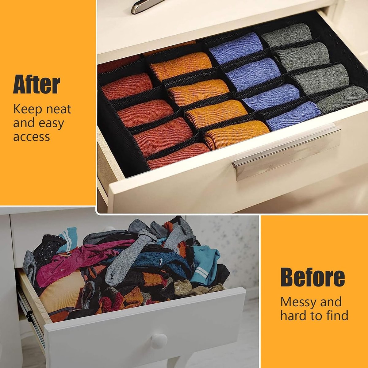 Underwear Storage Boxes - 2 Pieces - 24 Compartments - Drawer Organizer - Bra Organizer - Sock Organizer - Collapsible Storage Box - Underwear Divider - For Wardrobe - Foldable - For Underwear, Bras, Socks, Lingerie, Scarves - In Closet or Drawer - Image 3