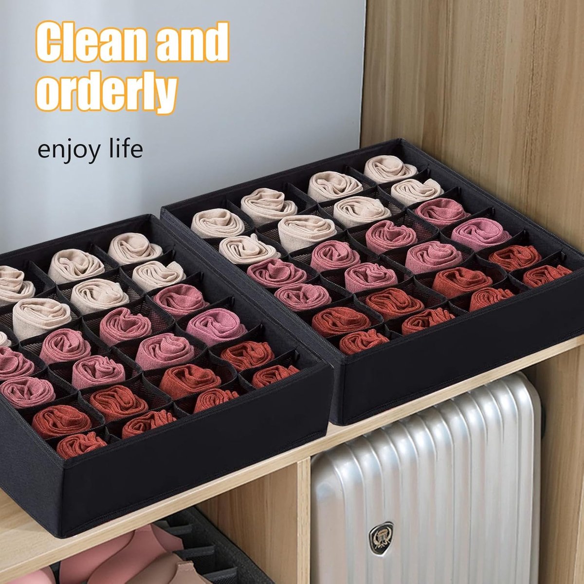 Underwear Storage Boxes - 2 Pieces - 24 Compartments - Drawer Organizer - Bra Organizer - Sock Organizer - Collapsible Storage Box - Underwear Divider - For Wardrobe - Foldable - For Underwear, Bras, Socks, Lingerie, Scarves - In Closet or Drawer - Image 4