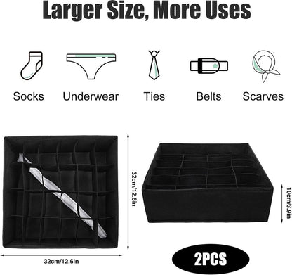 Underwear Storage Boxes - 2 Pieces - 24 Compartments - Drawer Organizer - Bra Organizer - Sock Organizer - Collapsible Storage Box - Underwear Divider - For Wardrobe - Foldable - For Underwear, Bras, Socks, Lingerie, Scarves - In Closet or Drawer - Image 5