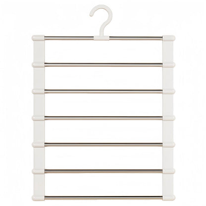 6-in-1 Trouser Hanger - Clothes Hanger - Space-Saving - Hang Up to 6 Trousers - Multiple Trousers - For Women and Men - For Trousers, Scarves, Jeans, Clothing, Towels, Skirts - 50.5x35.5 Cm - White - 1 Piece