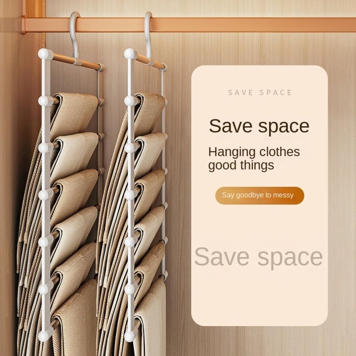 6-in-1 Trouser Hanger - Clothes Hanger - Space-Saving - Hang Up to 6 Trousers - Multiple Trousers - For Women and Men - For Trousers, Scarves, Jeans, Clothing, Towels, Skirts - 50.5x35.5 Cm - White - 1 Piece - Image 2