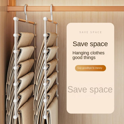 6-in-1 Trouser Hanger - Clothes Hanger - Space-Saving - Hang Up to 6 Trousers - Multiple Trousers - For Women and Men - For Trousers, Scarves, Jeans, Clothing, Towels, Skirts - 50.5x35.5 Cm - White - 1 Piece - Image 2