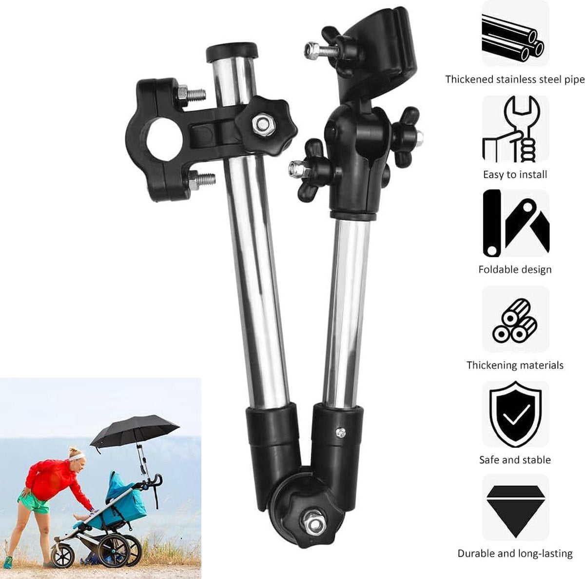 Umbrella Holder - Universal Umbrella Holder - Extendable & Foldable - Parasol Connector for Wheelchair, Mobility Scooter, Scooter, Stroller - 30-45 Cm - Black - Image 2
