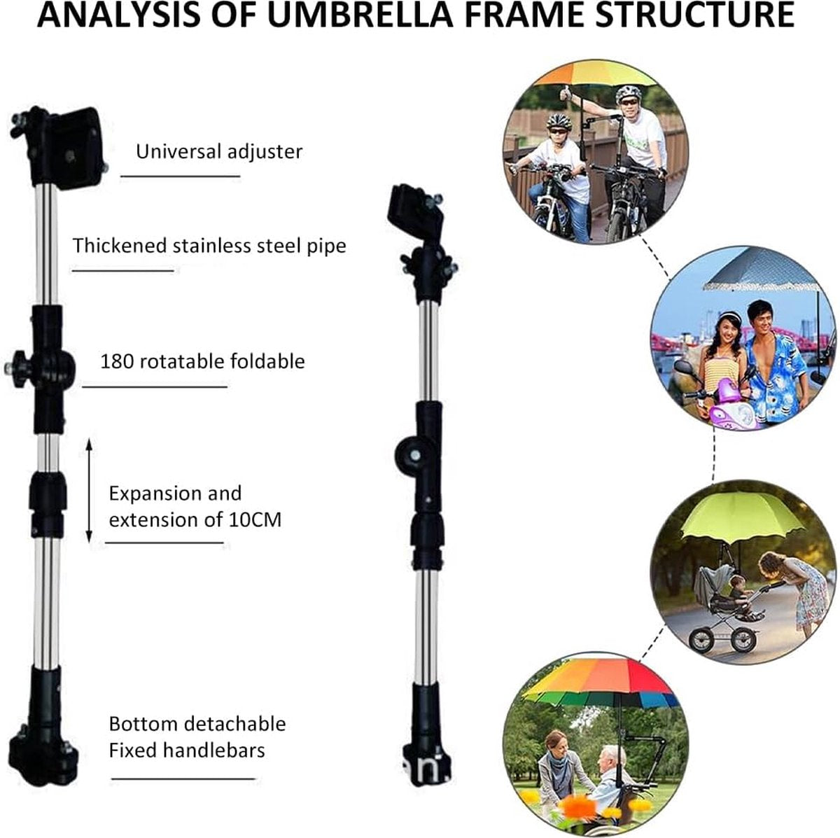 Umbrella Holder - Universal Umbrella Holder - Extendable & Foldable - Parasol Connector for Wheelchair, Mobility Scooter, Scooter, Stroller - 30-45 Cm - Black - Image 4