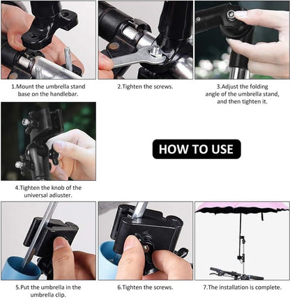 Umbrella Holder - Universal Umbrella Holder - Extendable & Foldable - Parasol Connector for Wheelchair, Mobility Scooter, Scooter, Stroller - 30-45 Cm - Black - Image 5