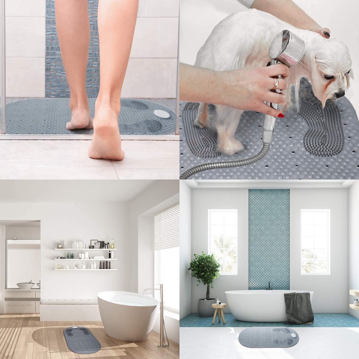 Non-Slip Shower Mat - Bath Mat with Suction Cups and Massage - Anti-Slip Shower Cabin Mat - 80x40cm - Mat for the Bath - Mat for the Bathroom - Includes Hanging Bracket - Mold Resistant & Machine Washable Bath Mats - Shower - Brown - Non-Slip Shower Mat - Image 2