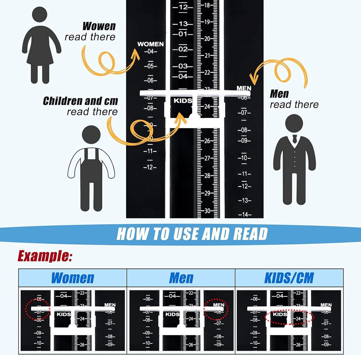 Shoe Size Meter - Foot Measuring Tool - Measuring Feet - Universal Measuring System - Child Shoe Size Meter - Shoe Measuring Tool - Measurement - Children and Adults - Find the Perfect Fit - Measurement Chart - Up to 31 cm - Shoe Size 19 - 48 - Black - Image 4
