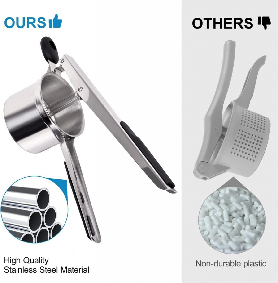 Stainless Steel Potato Press - Potato Squeezer - Potato Masher - Includes 3 Different Texture Discs - Can Be Hanged - Making Potato Puree - Puree - Dishwasher Safe - Gift - Image 2