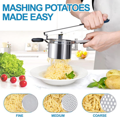 Stainless Steel Potato Press - Potato Squeezer - Potato Masher - Includes 3 Different Texture Discs - Can Be Hanged - Making Potato Puree - Puree - Dishwasher Safe - Gift - Image 3