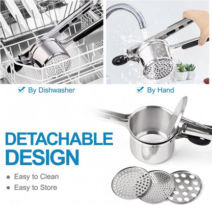 Stainless Steel Potato Press - Potato Squeezer - Potato Masher - Includes 3 Different Texture Discs - Can Be Hanged - Making Potato Puree - Puree - Dishwasher Safe - Gift - Image 4