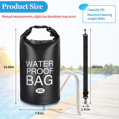 Drybag - 10 L - Professional Waterproof Bag - Storage Bag - Outdoor Bag - Outdoor Bag - Beach Bag - Waterproof Dry Bag with Shoulder Strap - Waterproof - High Quality - Black - Very suitable for Outdoor / Vacation / Travel / Swimming / Camping - Image 2