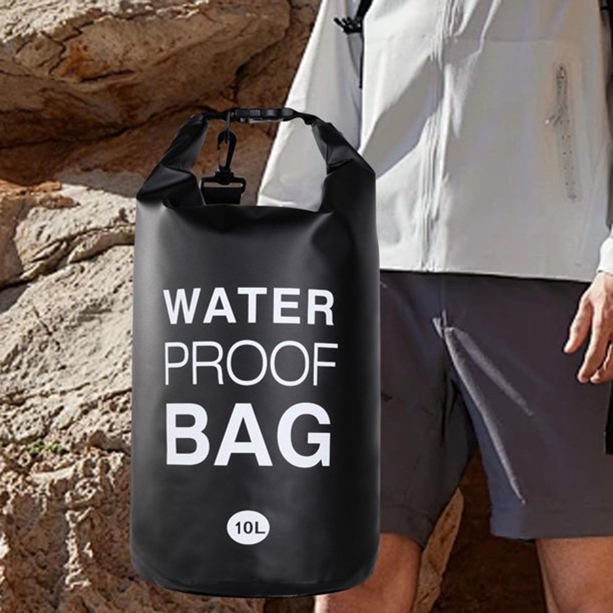 Drybag - 10 L - Professional Waterproof Bag - Storage Bag - Outdoor Bag - Outdoor Bag - Beach Bag - Waterproof Dry Bag with Shoulder Strap - Waterproof - High Quality - Black - Very suitable for Outdoor / Vacation / Travel / Swimming / Camping - Image 4