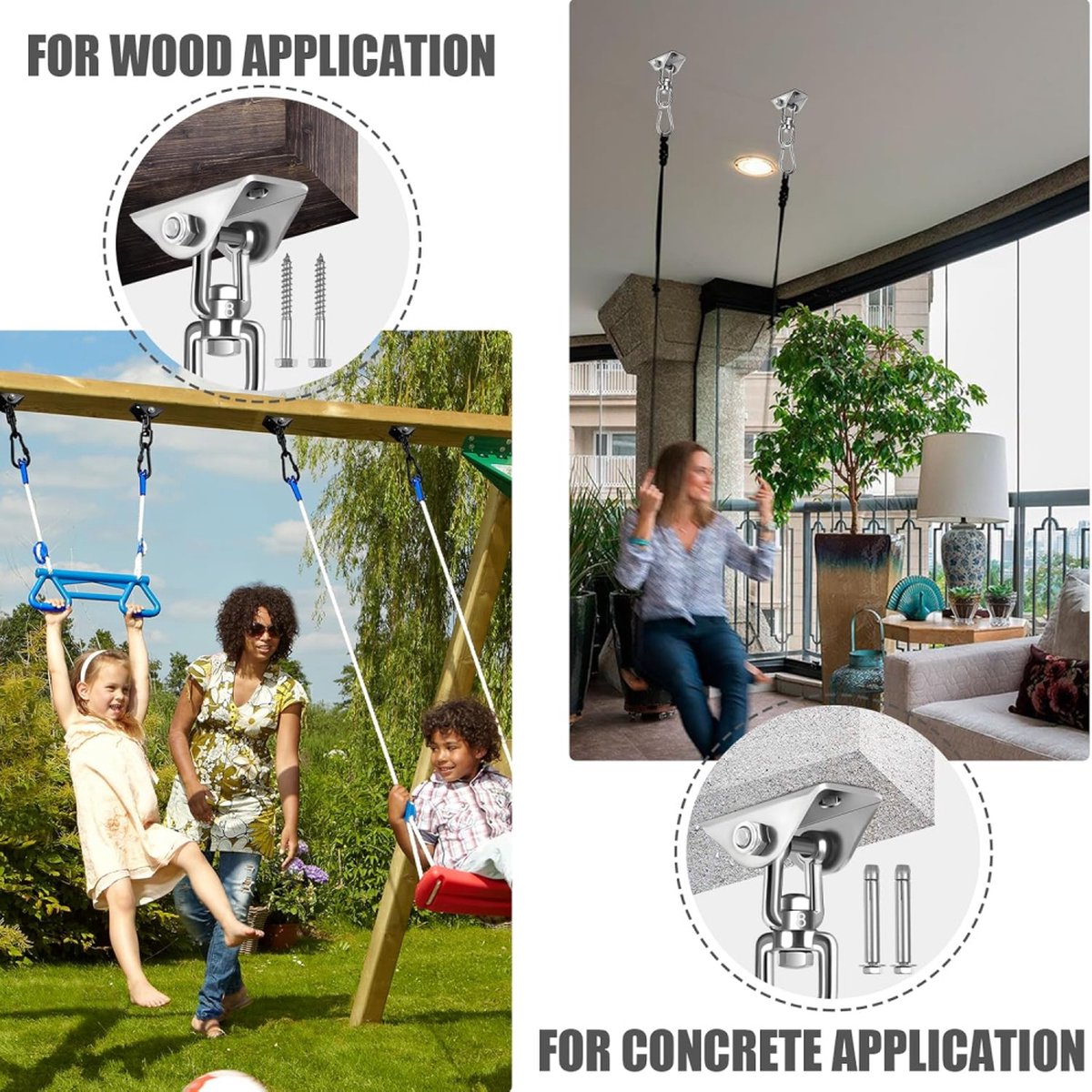 Professional Ceiling Hook with 500kg Load Capacity - 360° Rotatable - With Carabiner - Punching Bag Suspension System - Suspension Hook - Ceiling Bracket - Swing Hook - Hanging Punching Bag, Swing, Rocking Chair, and Hanging Chair - Image 3