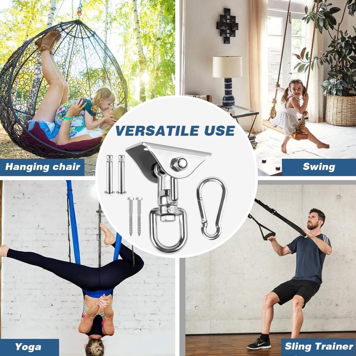 Professional Ceiling Hook with 500kg Load Capacity - 360° Rotatable - With Carabiner - Punching Bag Suspension System - Suspension Hook - Ceiling Bracket - Swing Hook - Hanging Punching Bag, Swing, Rocking Chair, and Hanging Chair - Image 4