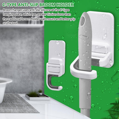 Broom Hanging System - 4 Pieces - Broom Holder - Broom Holder System - Mop Holder - No Drilling Required - Self-Adhesive Mop Holder - Tool Holder - Wall Mounting - Bathroom Accessories - Kitchen Storage Rack - Garden Tools - For Mop and Broom - White - Image 3