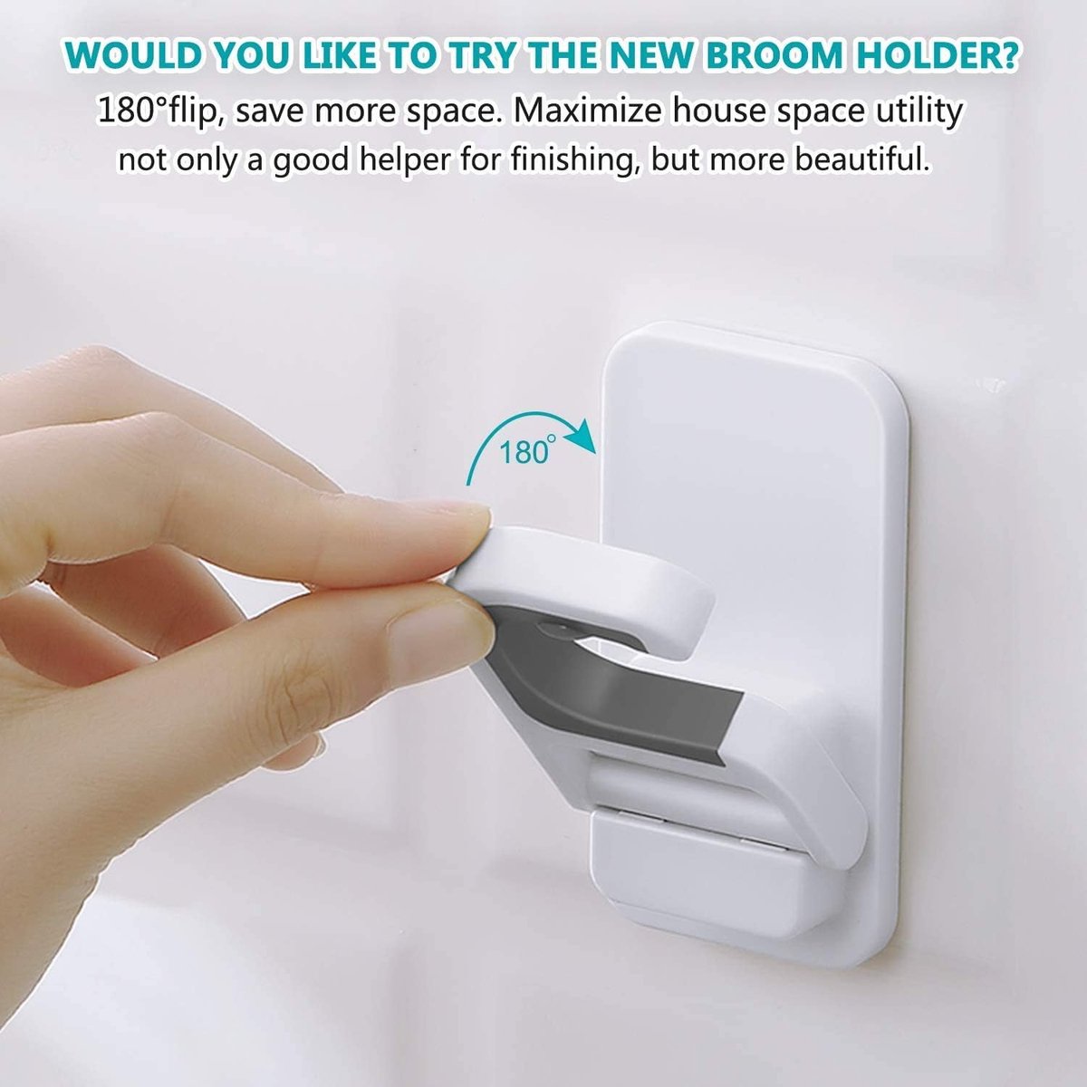 Broom Hanging System - 4 Pieces - Broom Holder - Broom Holder System - Mop Holder - No Drilling Required - Self-Adhesive Mop Holder - Tool Holder - Wall Mounting - Bathroom Accessories - Kitchen Storage Rack - Garden Tools - For Mop and Broom - White - Image 4