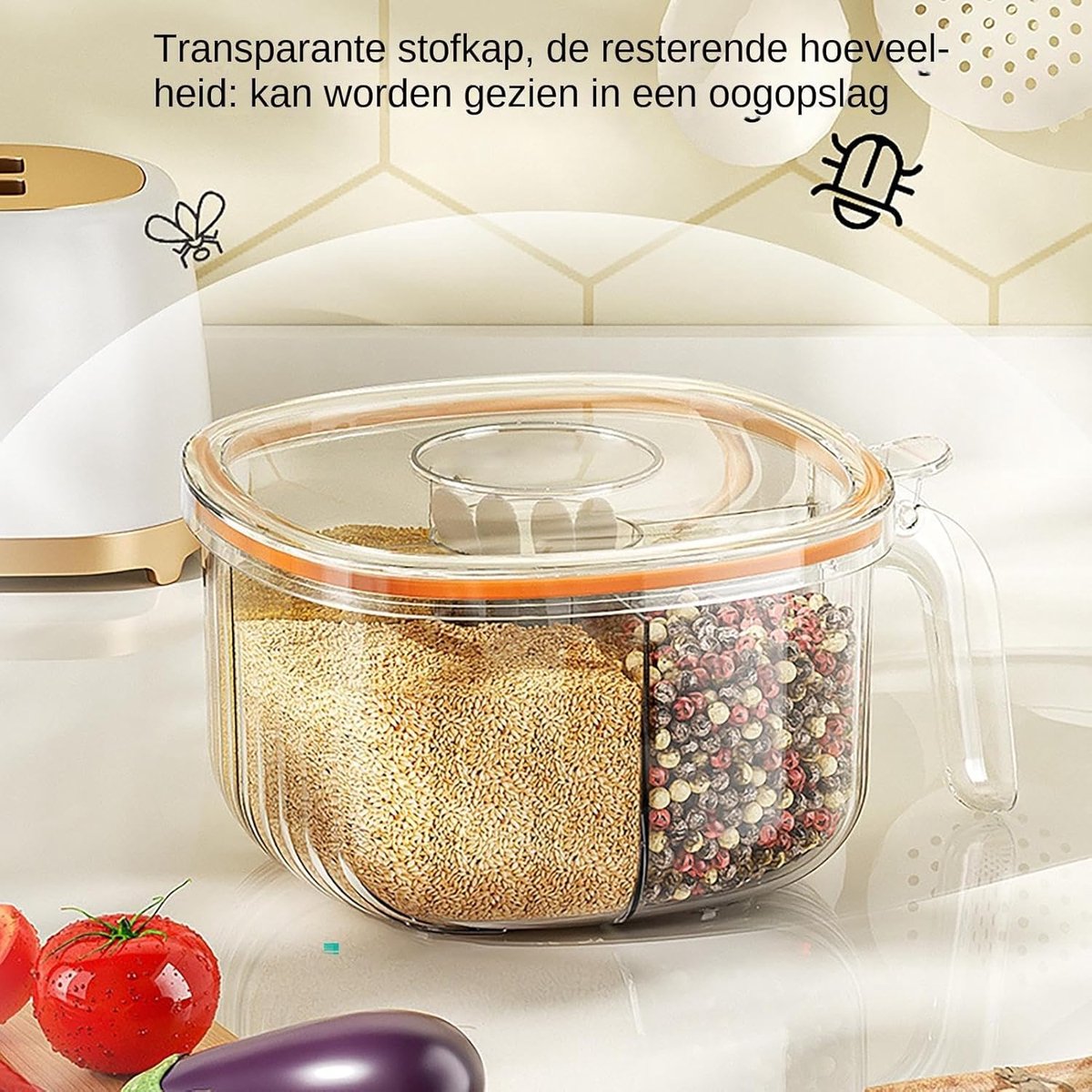 Spice Jars - Divided Spice Jar - Divided Spice Container - 4 Grids Transparent Spice Container - For Kitchen Cabinet Pantry Refrigerator - With 4 Spice Spoons - Image 2