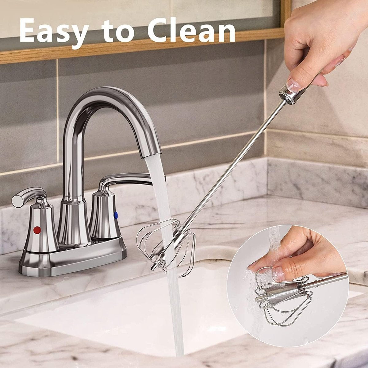 Egg Beater - Egg Whisk - Semi-Automatic Stainless Steel Whisk - Batter Beater - Whipped Cream Whisk - Mini Whisk - Immersion Blender - Mixer - Manual - for baking in the kitchen - Silver - Stainless Steel - Image 4