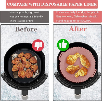 2 Airfryer Silicone Trays - Airfryer Accessories - BPA Free - 20cm - Airfryer Basket - Reusable - Baking Paper Alternative - Airfryer Liner - Round - Airfryer Silicone Baking Paper - Baking Mold - Sustainable - Non-Stick - Dishwasher Safe - Grey/Pink - Image 3