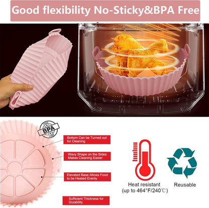 2 Airfryer Silicone Trays - Airfryer Accessories - BPA Free - 20cm - Airfryer Basket - Reusable - Baking Paper Alternative - Airfryer Liner - Round - Airfryer Silicone Baking Paper - Baking Mold - Sustainable - Non-Stick - Dishwasher Safe - Grey/Pink - Image 4