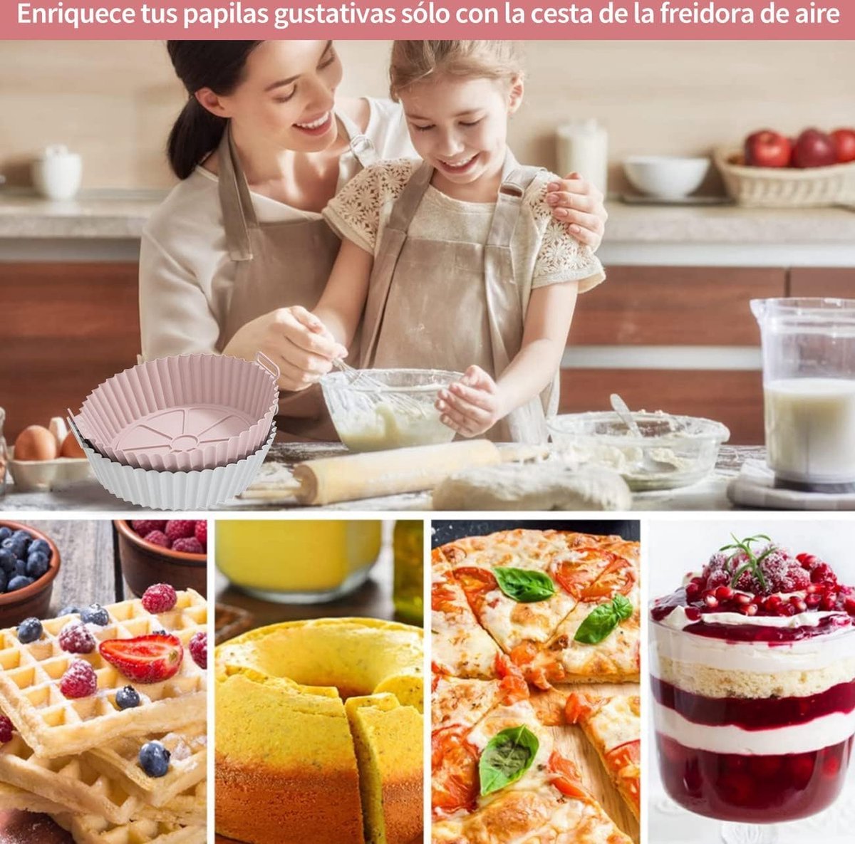 2 Airfryer Silicone Trays - Airfryer Accessories - BPA Free - 20cm - Airfryer Basket - Reusable - Baking Paper Alternative - Airfryer Liner - Round - Airfryer Silicone Baking Paper - Baking Mold - Sustainable - Non-Stick - Dishwasher Safe - Grey/Pink - Image 5