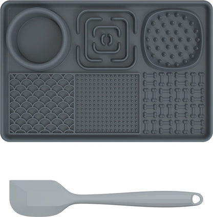 Lick Plate - Lick Mats for Dogs - Dog Snuffle Mat - Lick Mat - Feeding Mat - Slow Feeder - Anti-Gulp - Distraction Pad - For Dog Bathing, Training, Coat Care and Claw Care - With 1 Spatula - Grey - 1 Piece