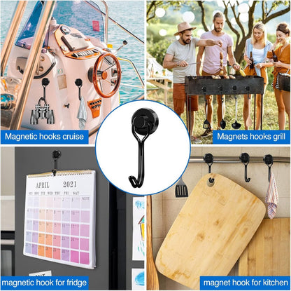 Towel Hook - Hooks - Hooks - With Hooks - 24 Kg Magnetic Hooks - Heavy Duty Strong Magnets - For Grill Ceiling Magnetic Board Kitchen Office - For Kitchen Fridges - 360 Degree Rotatable Neodymium Magnetic - 6 Pieces - Black - Image 4