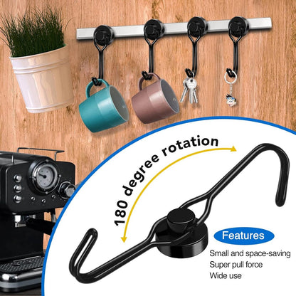 Towel Hook - Hooks - Hooks - With Hooks - 24 Kg Magnetic Hooks - Heavy Duty Strong Magnets - For Grill Ceiling Magnetic Board Kitchen Office - For Kitchen Fridges - 360 Degree Rotatable Neodymium Magnetic - 6 Pieces - Black - Image 5