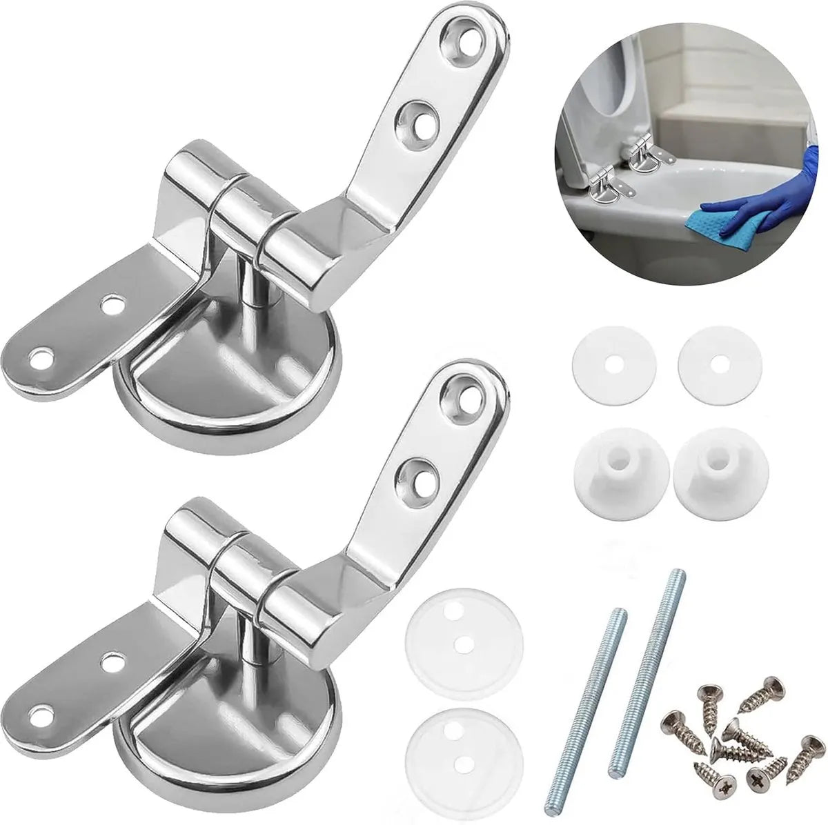 Toilet Seat Hinges Fittings - Mounting Set for Wooden, Resin, and MDF Toilet Seats