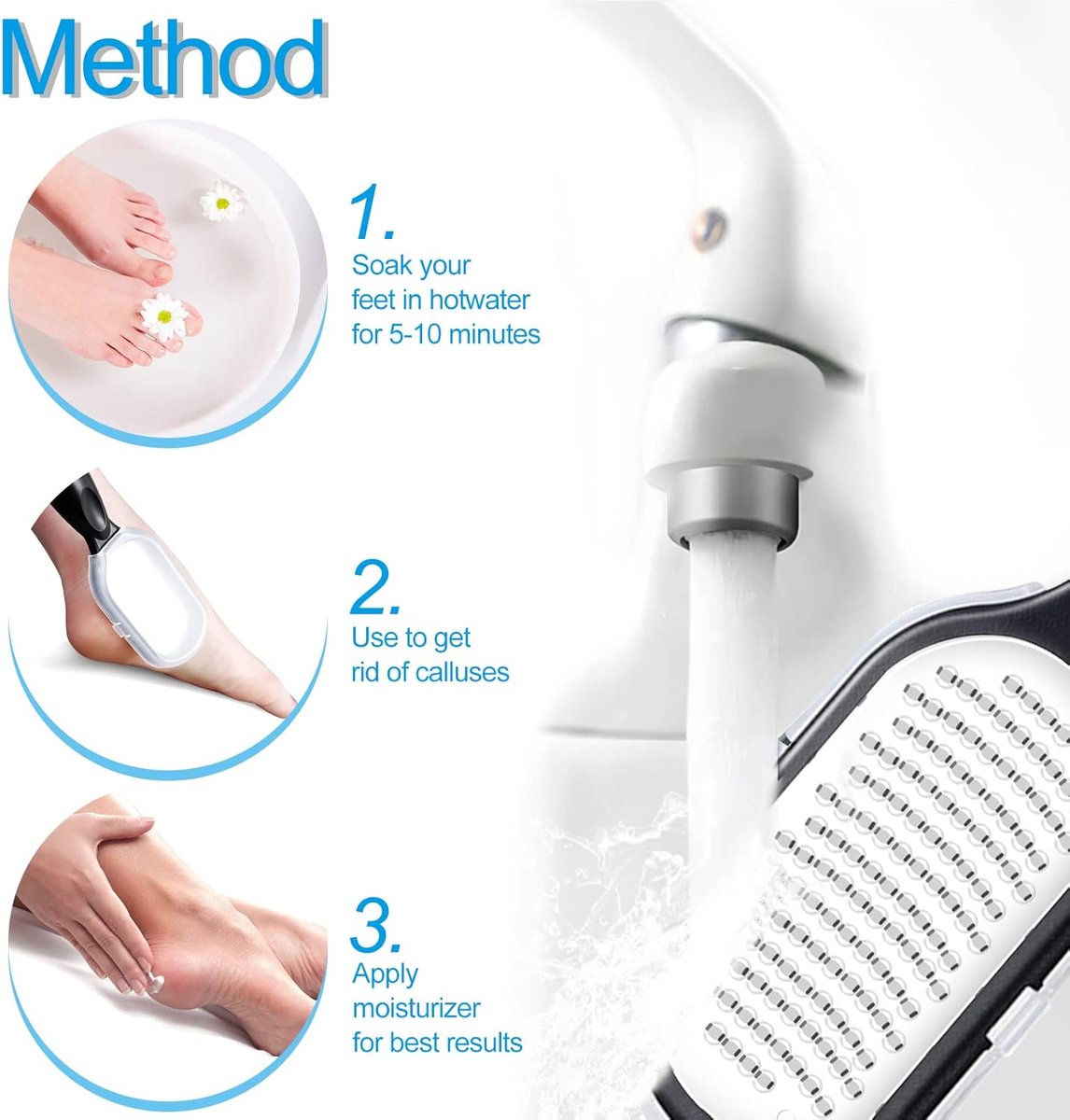 Professional Foot File - 2 Pieces - Callus File - Callus Rasp - Callus Shaver - Professional Callus Removers - Pedicure - Callus Rasp - Ergonomic Design - Stainless Steel - For Wet and Dry Use - Foot Care Callus - Callus Remover - Black and White - Image 4