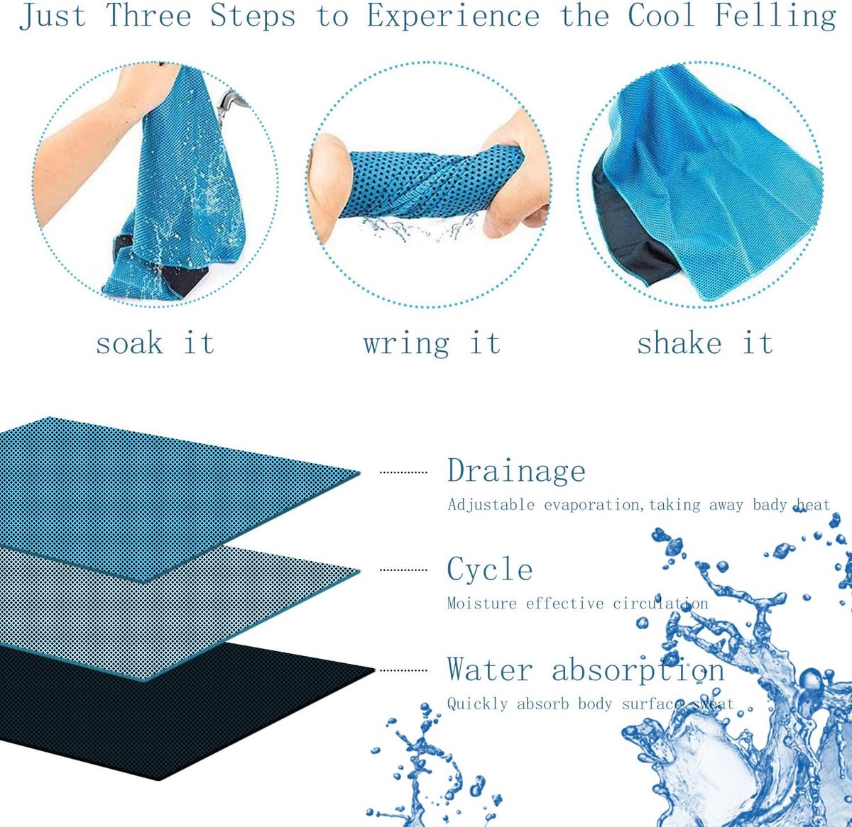 Three-pack cooling towels - Cooling microfiber - Polyester - Sports towel - Cooling towel - Fast-drying and sweat-wicking - Includes a portable silicone sleeve - Suitable for fitness, outdoor activities, and sports - Unisex - Image 2