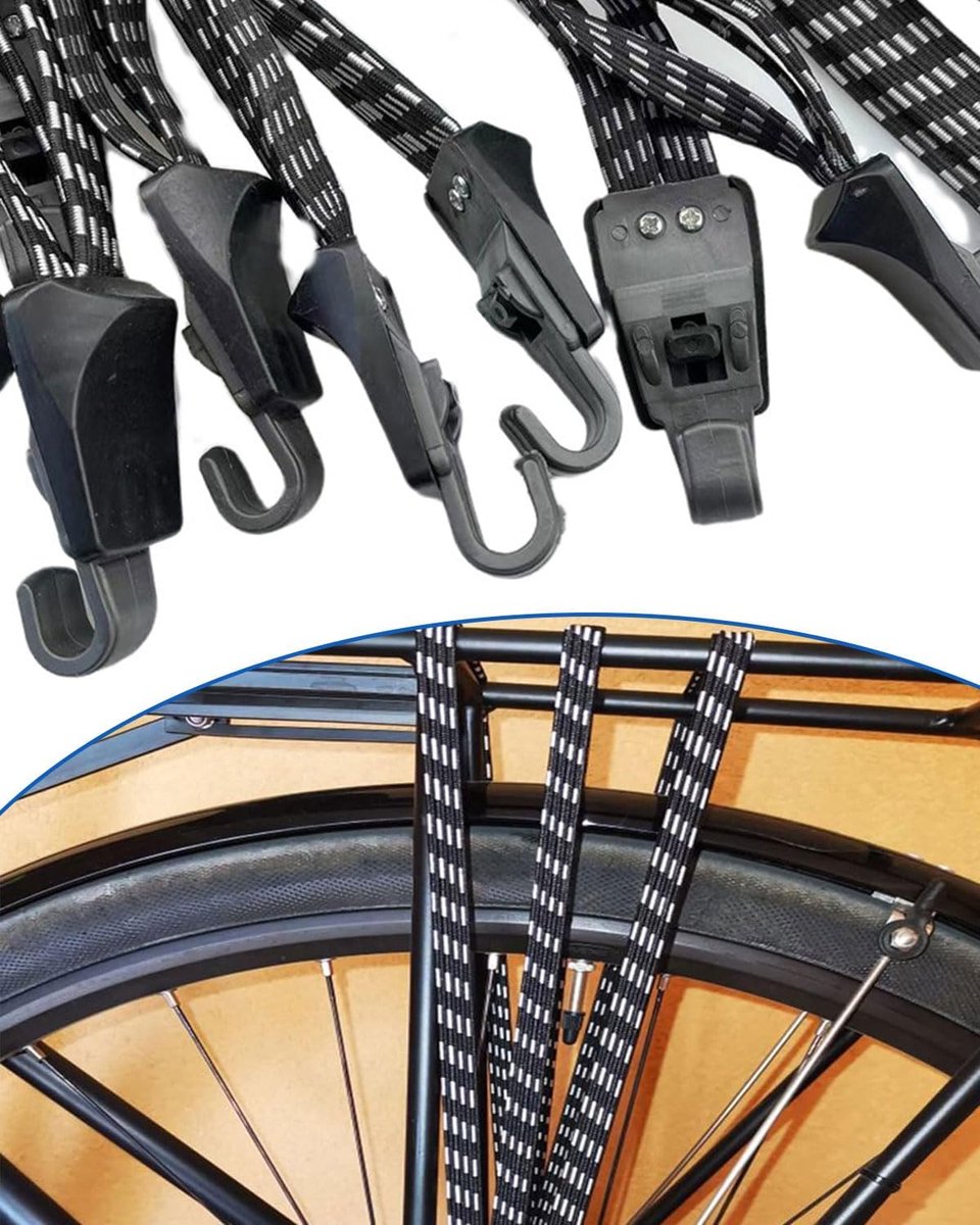 Elastic Straps - 2 Pieces - Flat Quick Straps - Universal - Adjustable Luggage Straps - Flat Rubber Ropes - Elastic Band - Transport Secure - For Bicycle Car Elastic - 65 Cm - Quick Straps With Double Hook - Black - Image 4