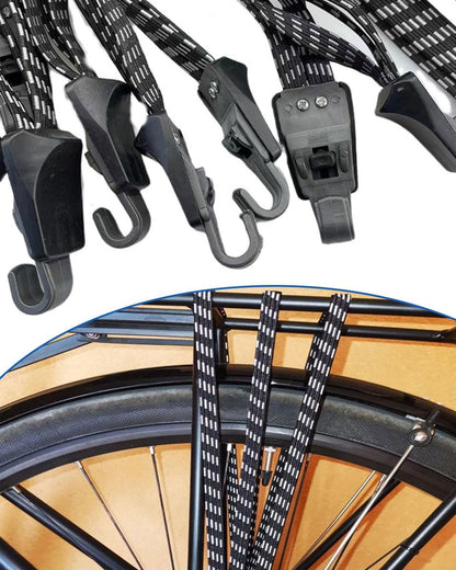 Elastic Straps - 2 Pieces - Flat Quick Straps - Universal - Adjustable Luggage Straps - Flat Rubber Ropes - Elastic Band - Transport Secure - For Bicycle Car Elastic - 65 Cm - Quick Straps With Double Hook - Black - Image 4