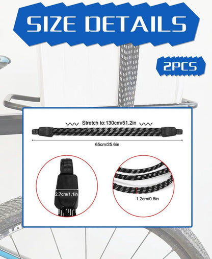 Elastic Straps - 2 Pieces - Flat Quick Straps - Universal - Adjustable Luggage Straps - Flat Rubber Ropes - Elastic Band - Transport Secure - For Bicycle Car Elastic - 65 Cm - Quick Straps With Double Hook - Black - Image 5