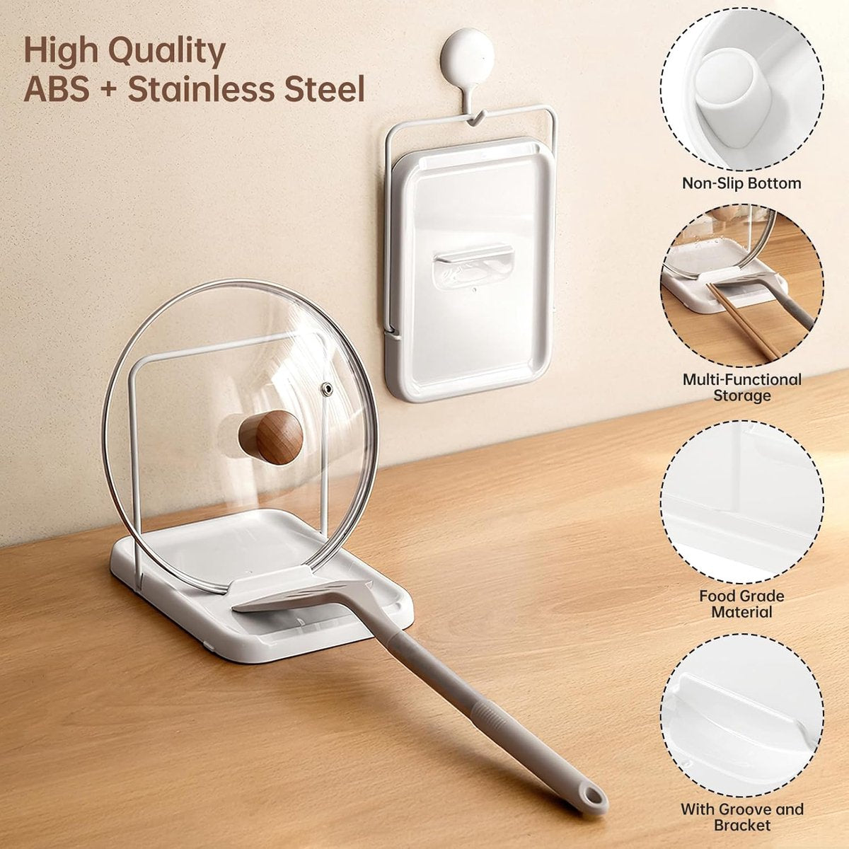Pot lid holder - Foldable pot lid holder - Lid holder - Lid storage rack - Scratch and rust free - Adjustable - pot lid holder - durable cooking spoon holder - kitchen lid holder - Image 2