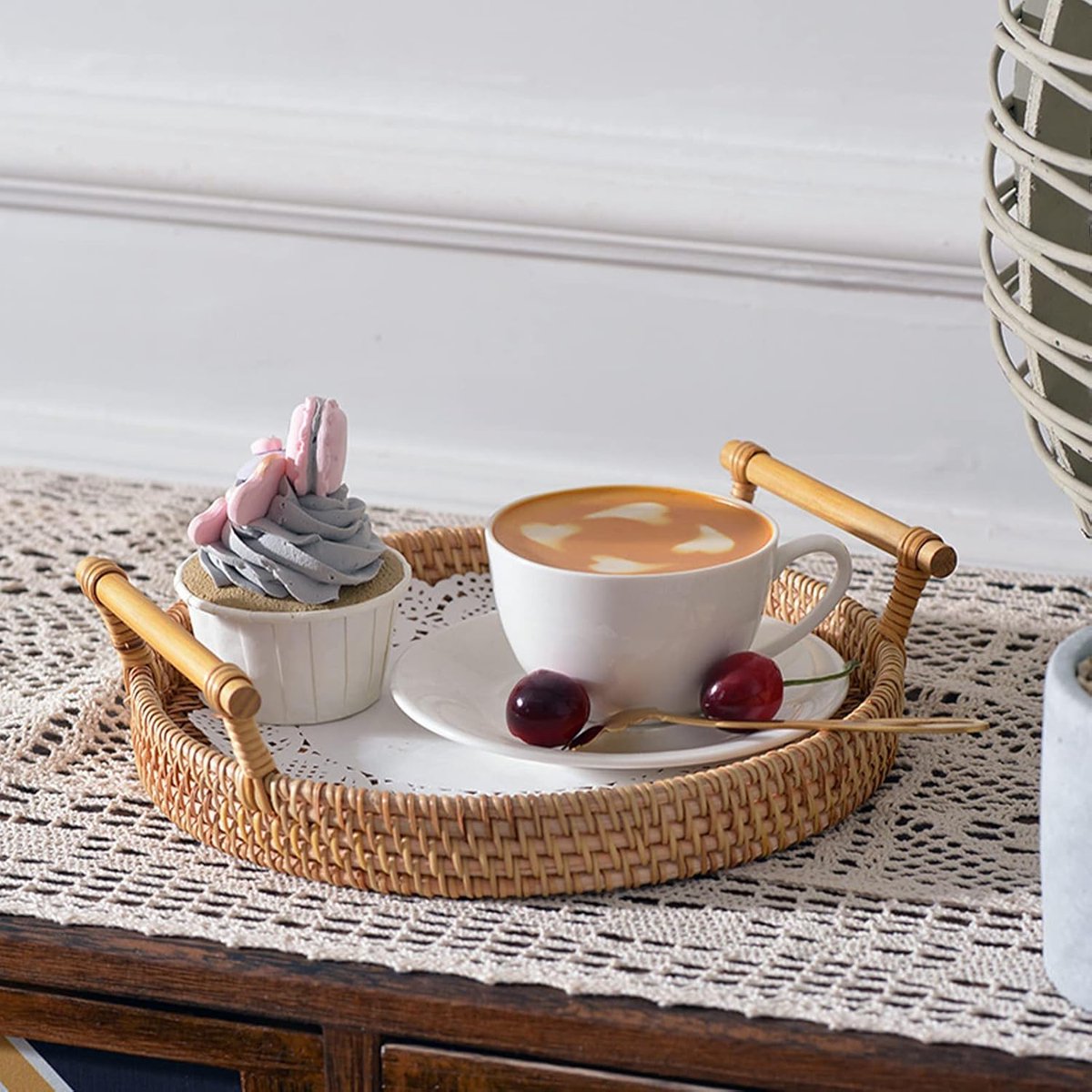 Fruit Basket - Set of 3 - Round Fruit Bowl - Bread Baskets - Storage Basket - With Handle - Rattan Basket - Handles - Decorative Trays - Serving Tray - Home Accessories - For Serving Dishes, Crackers, Pastries, Snacks - Image 3