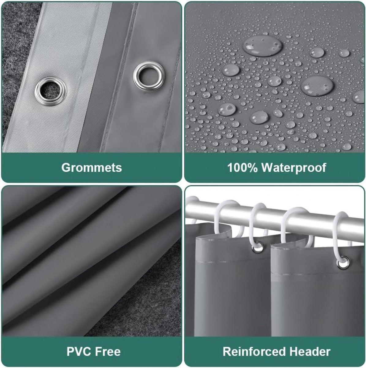 Anti-Mold Shower Curtain - Solid Color - Waterproof - Peva - Shower Curtain 180x200 Cm - Washable - Shower Curtain - Dark Grey - With 12 Shower Curtain Hooks - Image 2