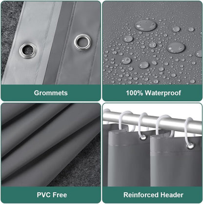 Anti-Mold Shower Curtain - Solid Color - Waterproof - Peva - Shower Curtain 180x200 Cm - Washable - Shower Curtain - Dark Grey - With 12 Shower Curtain Hooks - Image 2