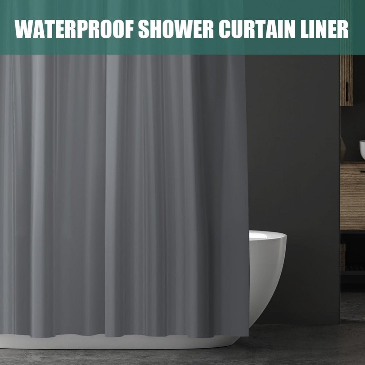 Anti-Mold Shower Curtain - Solid Color - Waterproof - Peva - Shower Curtain 180x200 Cm - Washable - Shower Curtain - Dark Grey - With 12 Shower Curtain Hooks - Image 4