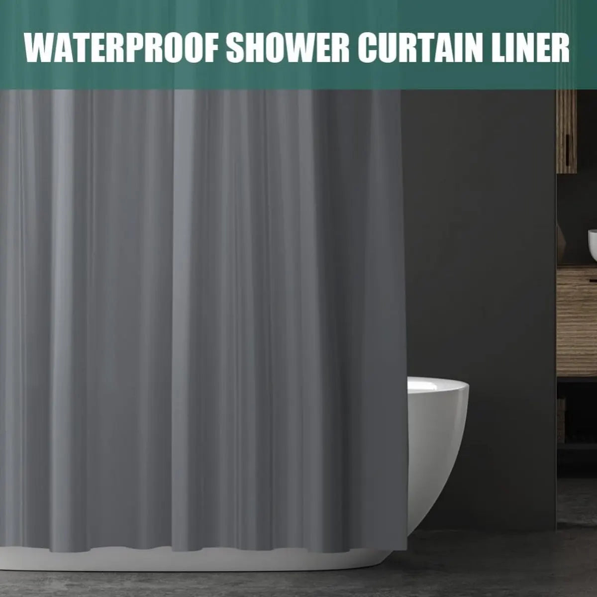Anti-Mold Shower Curtain - Solid Color - Waterproof - Peva - Shower Curtain 180x200 Cm - Washable - Shower Curtain - Dark Grey - With 12 Shower Curtain Hooks - Image 4