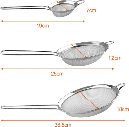 Premium Stainless Steel Sieve Set - 3-Piece Colander - Kitchen Sieve - Small Sieves - Sieve Set - Bowl Sieve - Mini Sieves - Premium Fine Set - Dishwasher Safe - Ø 7, 12 and 18 cm - Sturdy & Durable - Image 2