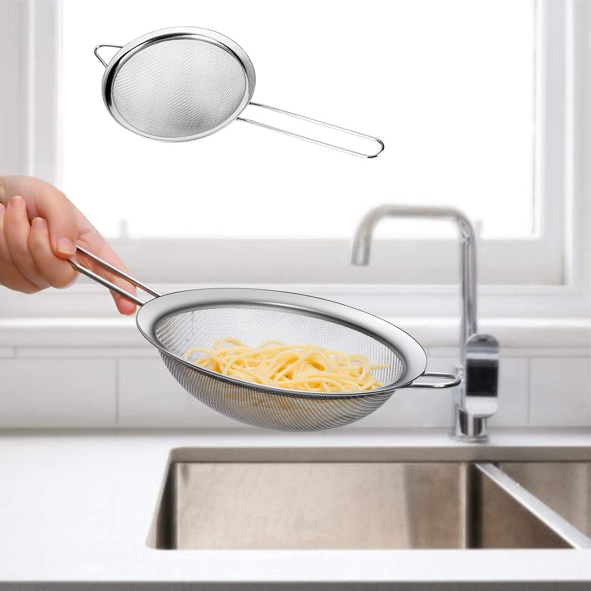 Premium Stainless Steel Sieve Set - 3-Piece Colander - Kitchen Sieve - Small Sieves - Sieve Set - Bowl Sieve - Mini Sieves - Premium Fine Set - Dishwasher Safe - Ø 7, 12 and 18 cm - Sturdy & Durable - Image 4
