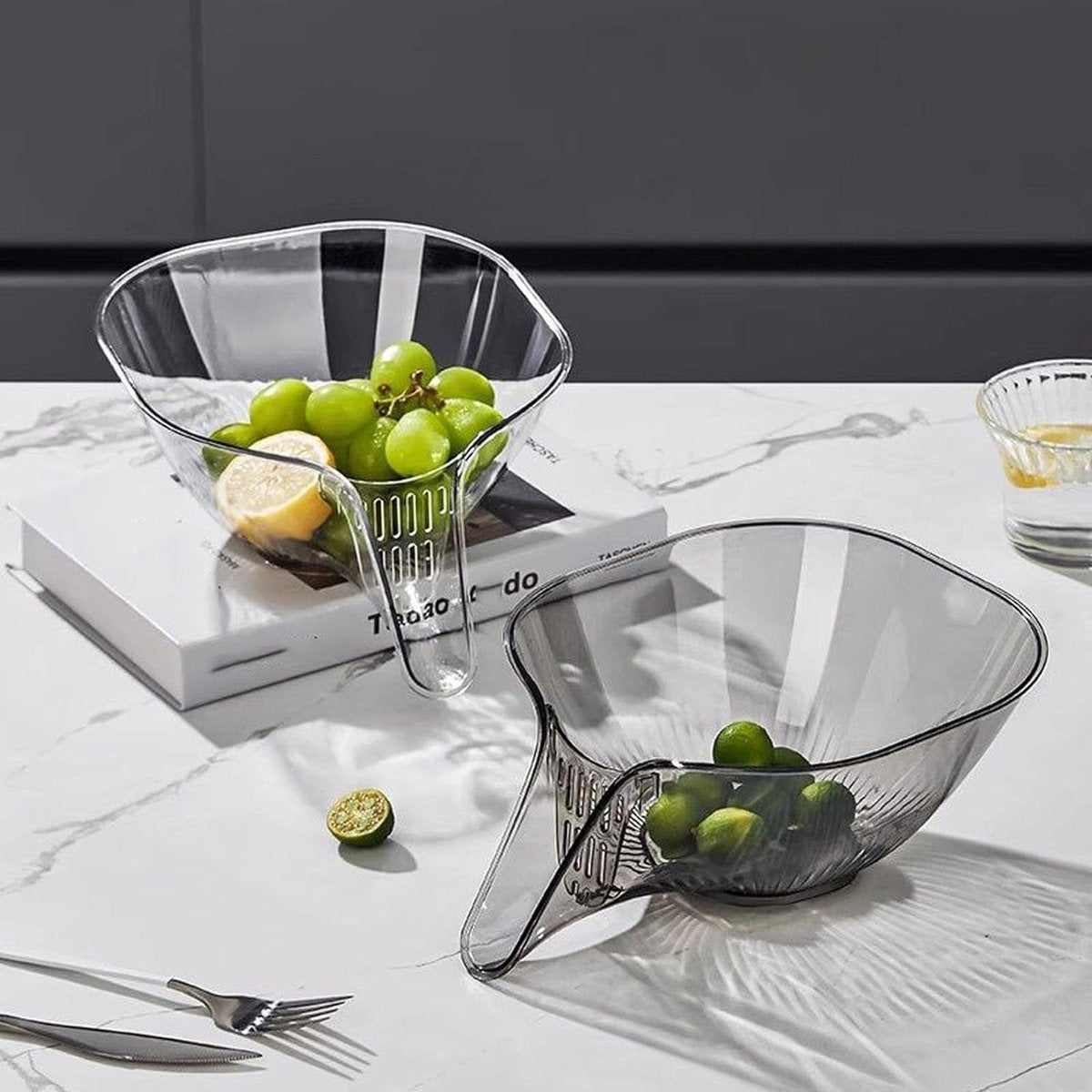 Drain Basket - Sieve with Funnel - Draining Sieve - Kitchen Sieve - Drying Rack - Plastic - Draining Cooked Noodles - Multifunctional - For Washing Food, Vegetables and Fruit - For Kitchen Sink - Grey - Image 3