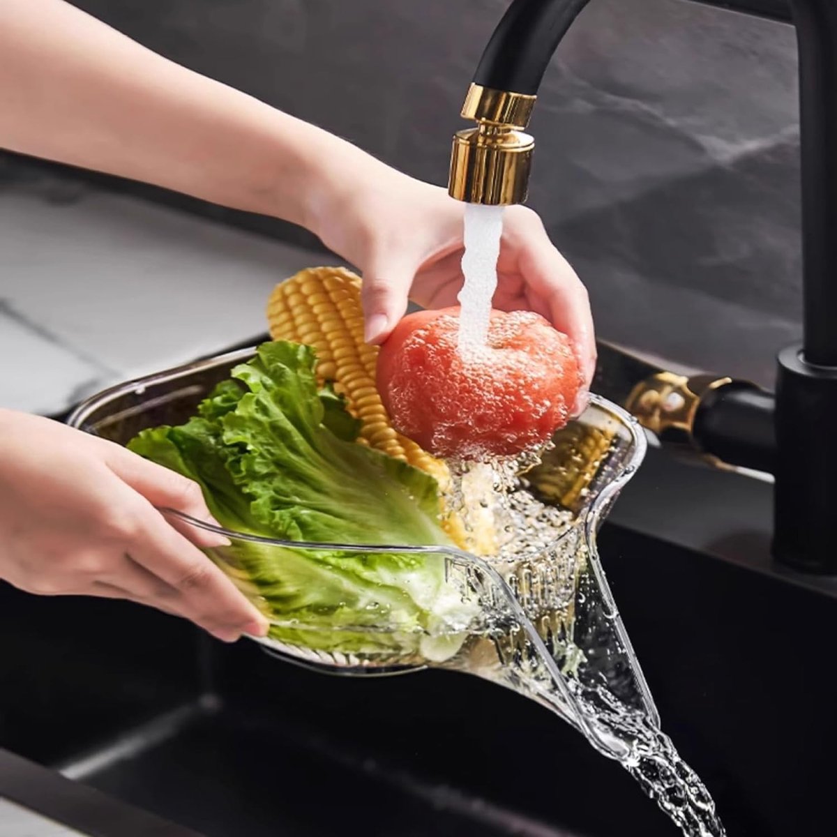 Drain Basket - Sieve with Funnel - Draining Sieve - Kitchen Sieve - Drying Rack - Plastic - Draining Cooked Noodles - Multifunctional - For Washing Food, Vegetables and Fruit - For Kitchen Sink - Grey - Image 4