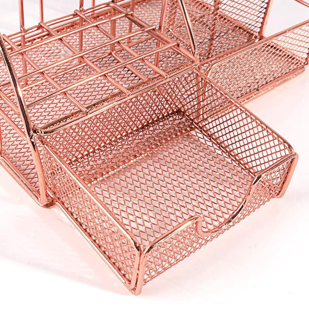 Pen Tray - 5 Compartments and Drawer - Desk Organizer - Rose Gold - Pen Holder - Desk Organizer - Durable - Non-Fading - Metal - Pen Trays - Mesh - Fashion - Multifunctional Storage System - Neatness & Classification - Save Space - Image 4